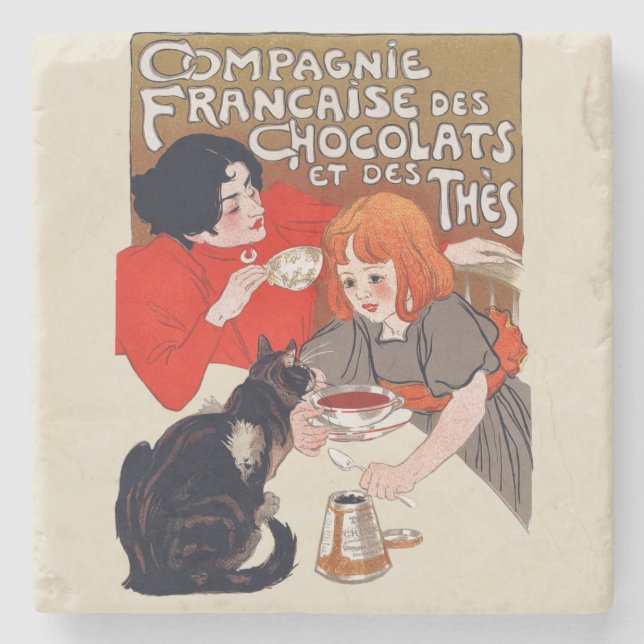 French Chocolate Party Steinlen Art Stone Coaster (Front)