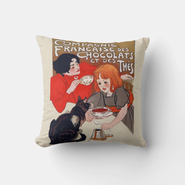 French Chocolate Party Steinlen Art Throw Pillow (Front)