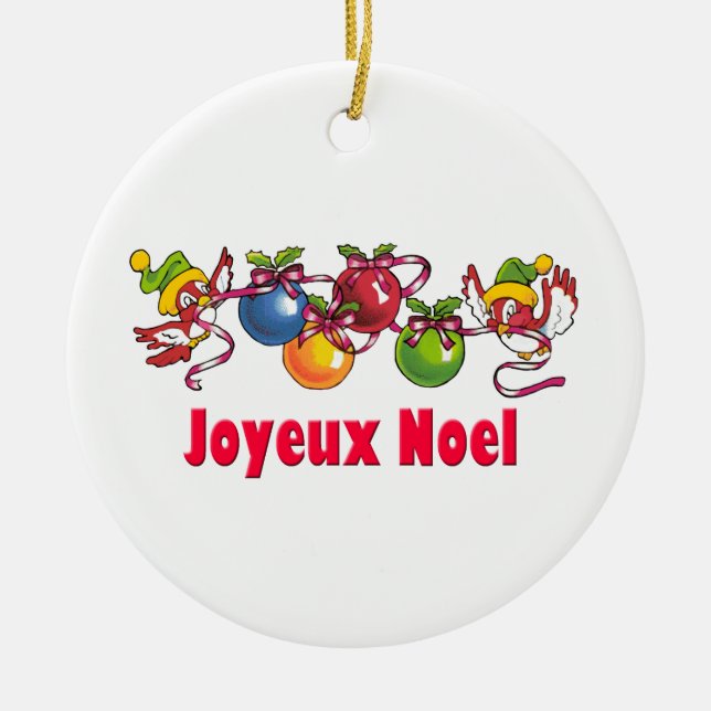 French Christmas Birds Ceramic Ornament (Front)