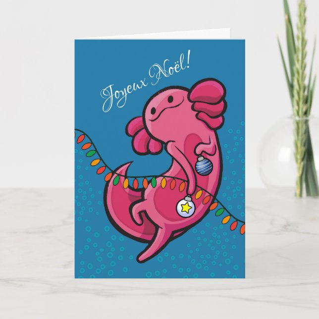 French Christmas Cute Axolotl with Ornaments Card (Front)
