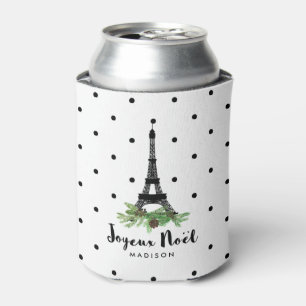 French Christmas Joyeux Noel with Eiffel Tower Can Cooler