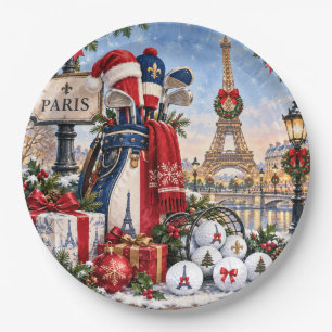 French Christmas Paris Eiffel Tower Golf Paper Plate