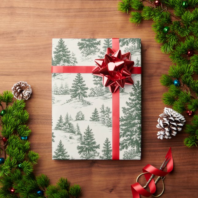 French Christmas Toile Green Wrapping Paper (Holiday Gift)