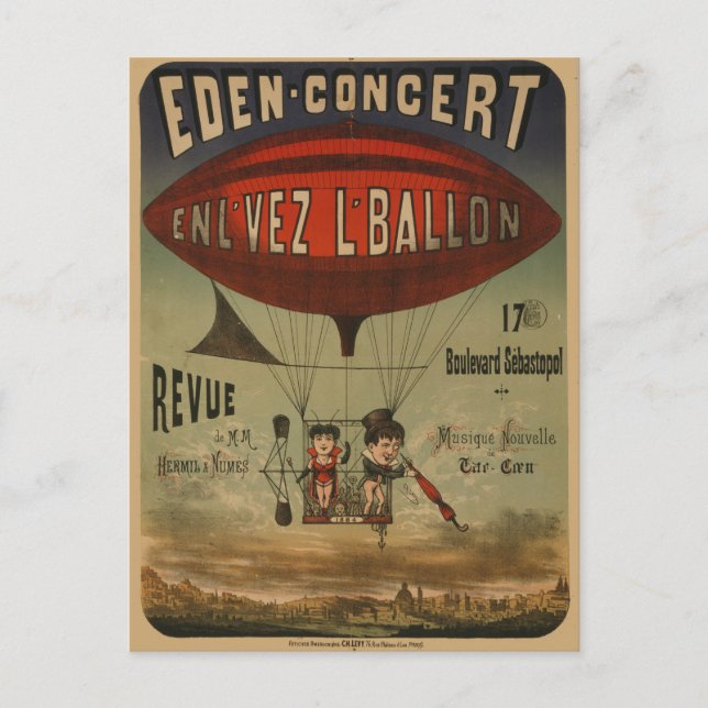 French Circus Poster Of Two Performers In Airship Postcard (Front)