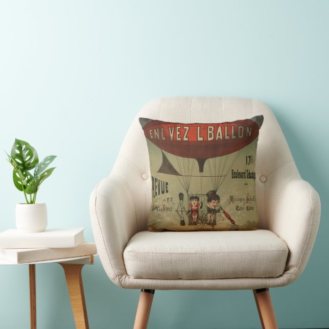 French Circus Poster Of Two Performers In Airship Throw Pillow (Chair)
