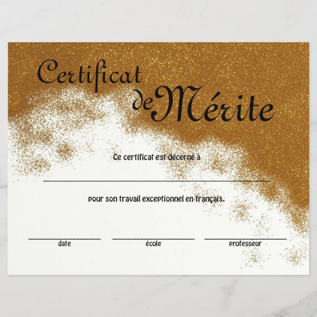French Class Generic Certificate of Excellence Flyer (Front)