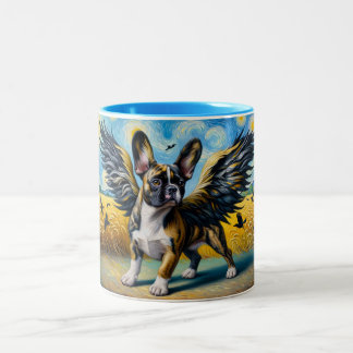 French Corgi with Fantasy Crow Wings Two-Tone Coffee Mug