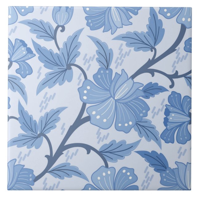 French Cottage Blue Periwinkle Floral Tile (Front)