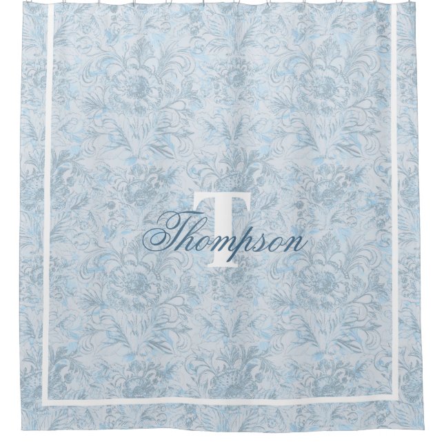 French Cottage Dusty Blue Floral Monogram (Front)