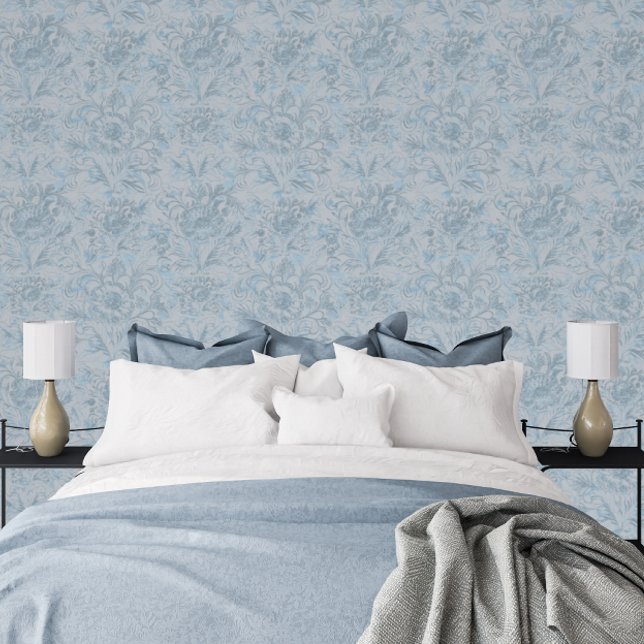French Cottage Dusty Blue Floral  Wallpaper (Creator Uploaded)
