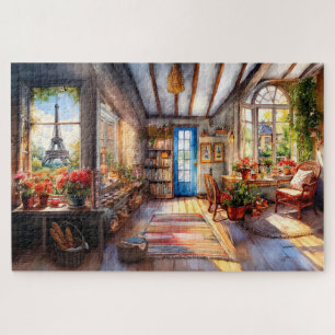 French Cottage Watercolor Jigsaw Puzzle