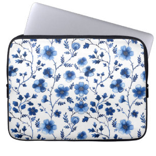 French Cottagecore Blue Floral Patterns Tissue Pap Laptop Sleeve