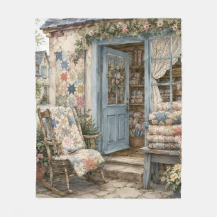 French Cottagecore Quilt Shop Watercolor Fleece Blanket