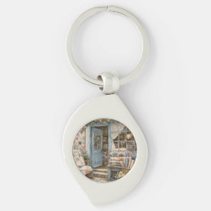 French Cottagecore Quilt Shop Watercolor Keychain