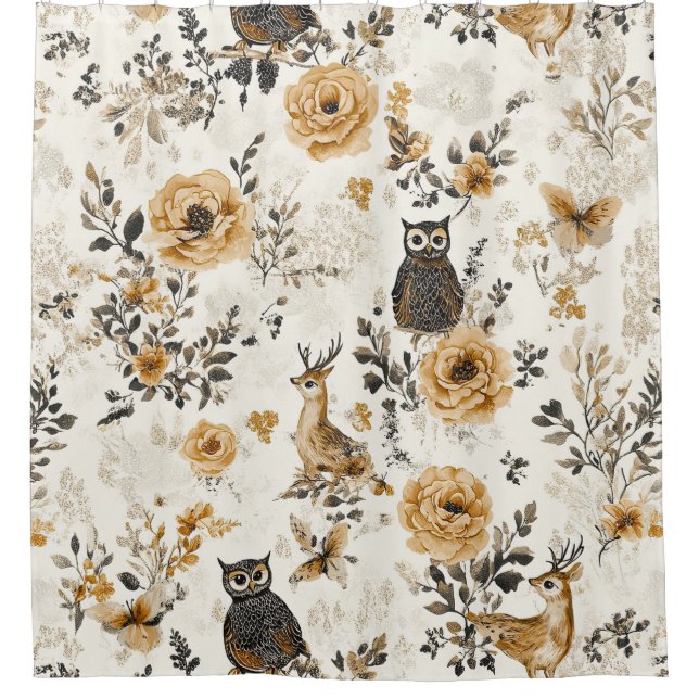 French Country Beige Owl Floral Pattern (Front)