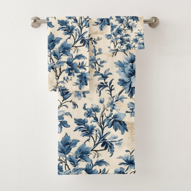 French Country Blue Toile  Bath Towel Set (Insitu)