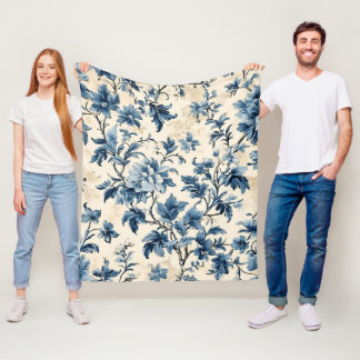 French Country Blue Toile  Fleece Blanket