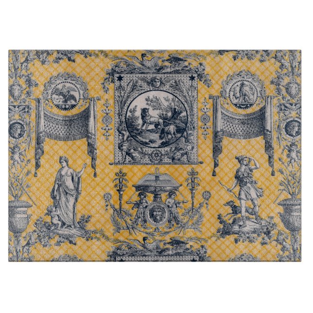 French Country Blue & Yellow Toile Cutting Board (Front)