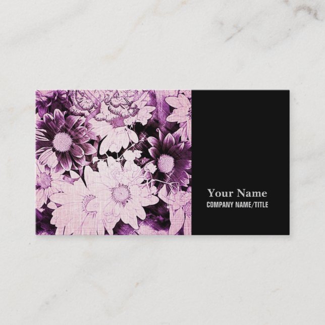 French country boho chic wildflower purple daisy business card (Front)