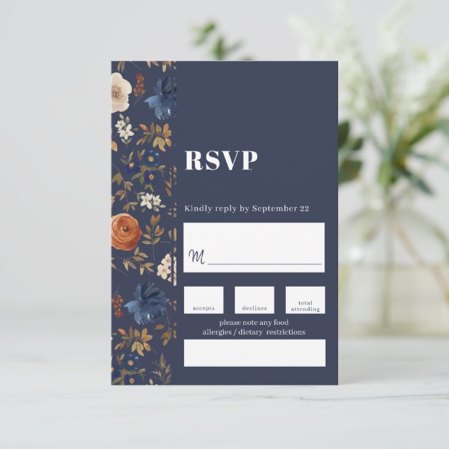 French Country Boho Painted Floral Wedding RSVP (Standing Front)