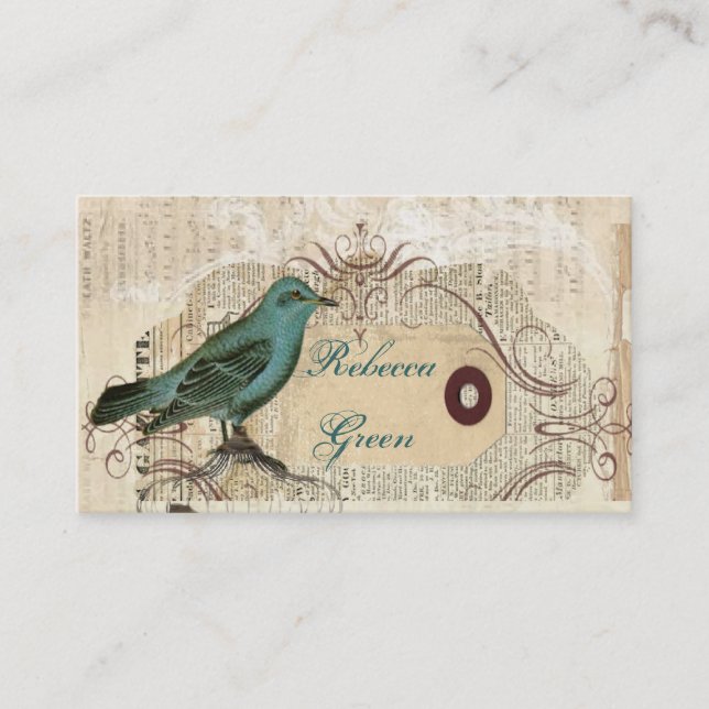 french country botanical bird paris fashion business card (Front)