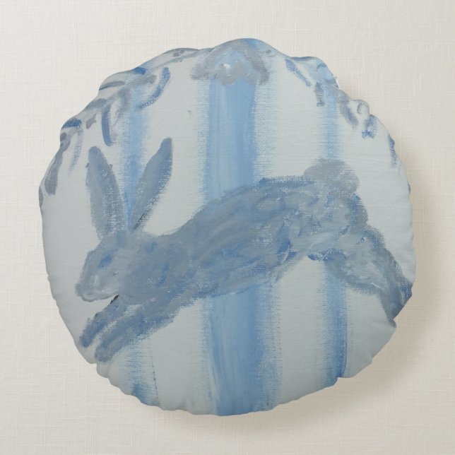 French Country Bunny Rabbit Round Pillow (Back)