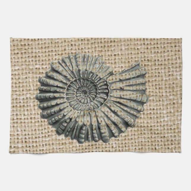 french country burlap beach coastal chic seashell kitchen towel (Horizontal)