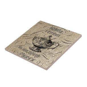 french country burlap scripts teapot tea party tile