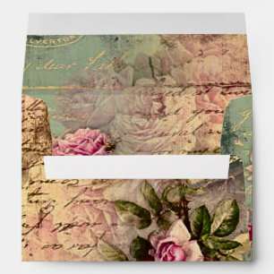 French country chic,shabby chic, pink roses, flora envelope