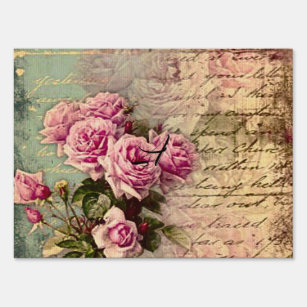 French country chic,shabby chic, pink roses, flora garden sign
