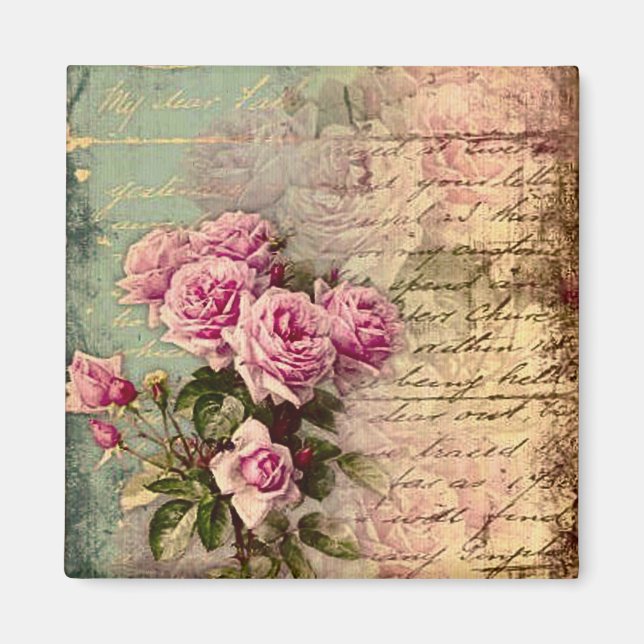French country chic,shabby chic, pink roses, flora magnet (Front)