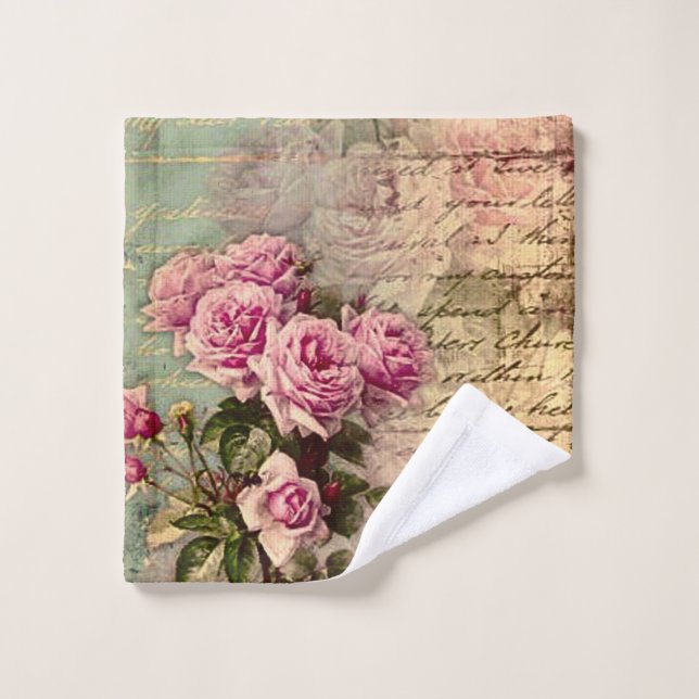 French country chic,shabby chic, pink roses, flora wash cloth (Wash Cloth)