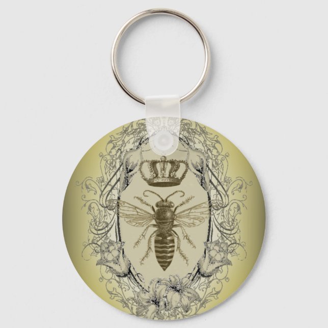french country chic victorian crown queen bee keychain (Front)