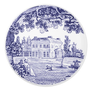 French Country Decor Blue Toile Ceramic Knob