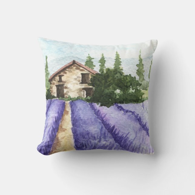 French Country Decor Lavender Fields Throw Pillow (Front)