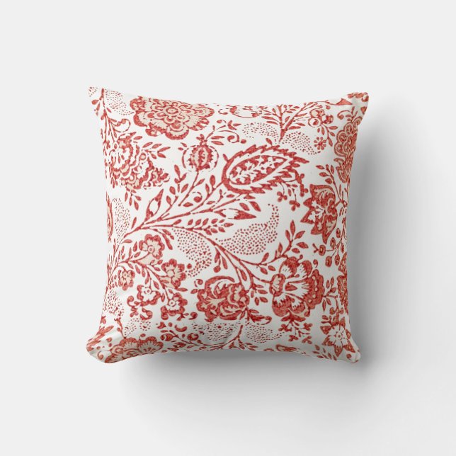 French Country Decor Red Toile Throw Pillow (Front)