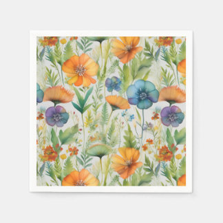 French Country Decor Watercolor Wildflowers Napkin