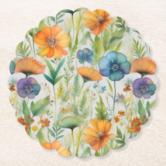 French Country Decor Watercolor Wildflowers Paper Coaster