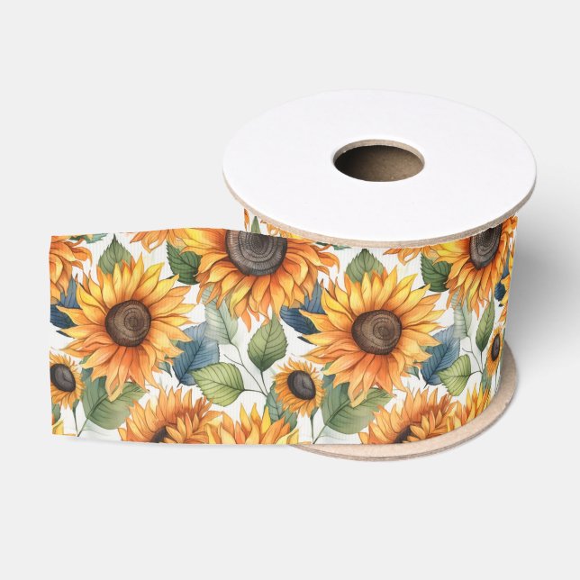 French Country Decor Yellow Sunflowers Grosgrain Ribbon (Spool)