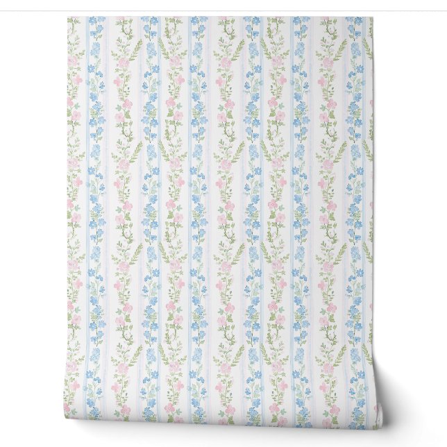 French country delicate flowers wallpaper  (Unrolling)