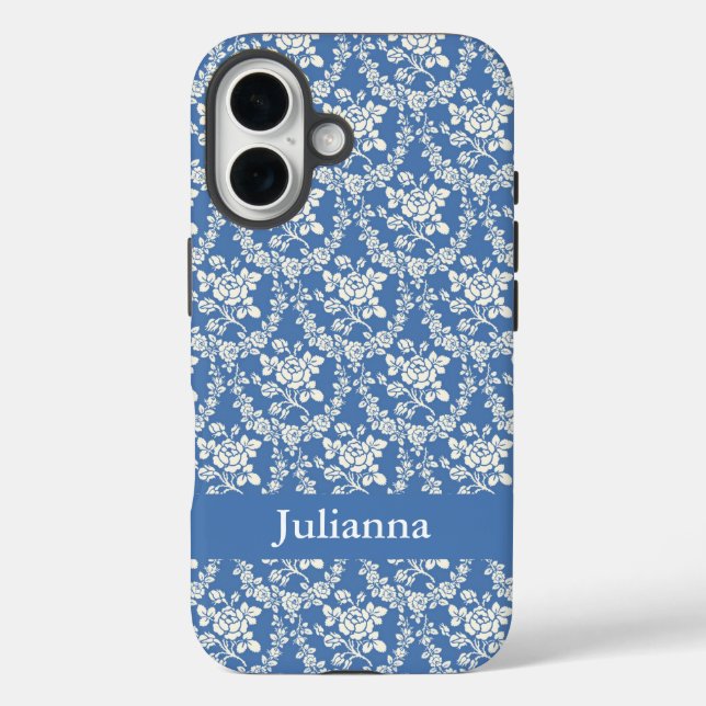 French Country Farmhouse Blue Floral Personalized Case-Mate iPhone Case (Back)