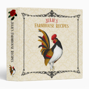 French Country Farmhouse Rooster Red Black Gold Binder