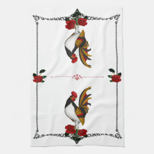 French Country Farmhouse Rooster Red Black Gold Kitchen Towel