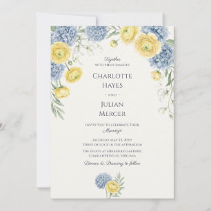 French Country Garden Blue Hydrangea Photo Wedding Invitation