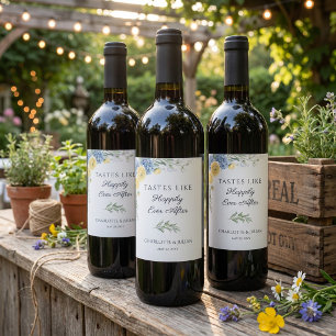 French Country Garden Happily Ever After Wedding Wine Label