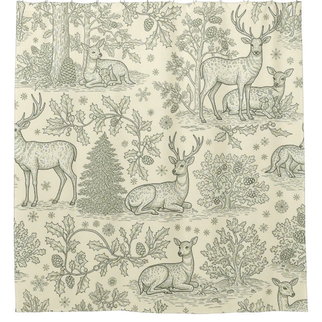 French Country Green Toile Deer Pattern (Front)