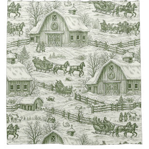 French Country Green Winter Toile Landscape