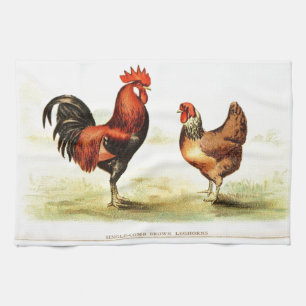 French Country Home Decor - Rooster and Hen Kitchen Towel
