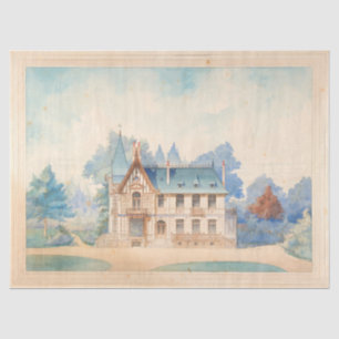 French Country House Architecture Frame Decoupage  Tissue Paper