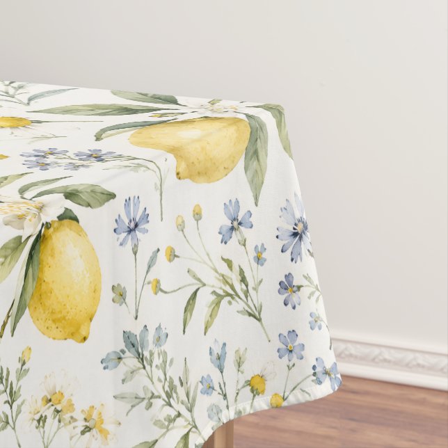French Country Lemon and Wildflower Pattern Tablecloth (In Situ)